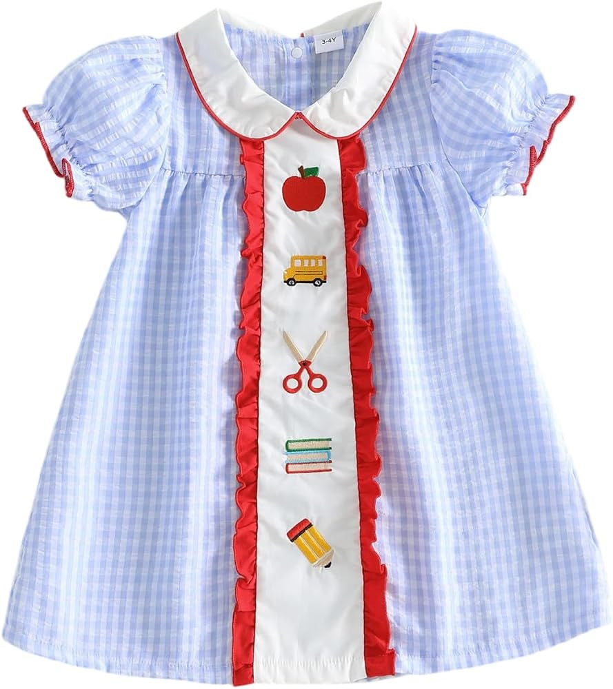 Toddler Baby Girl 4th of July Outfit Flag Smocked Dress Puff Sleeve Plaid Dresses Cute Girls Summ... | Amazon (US)