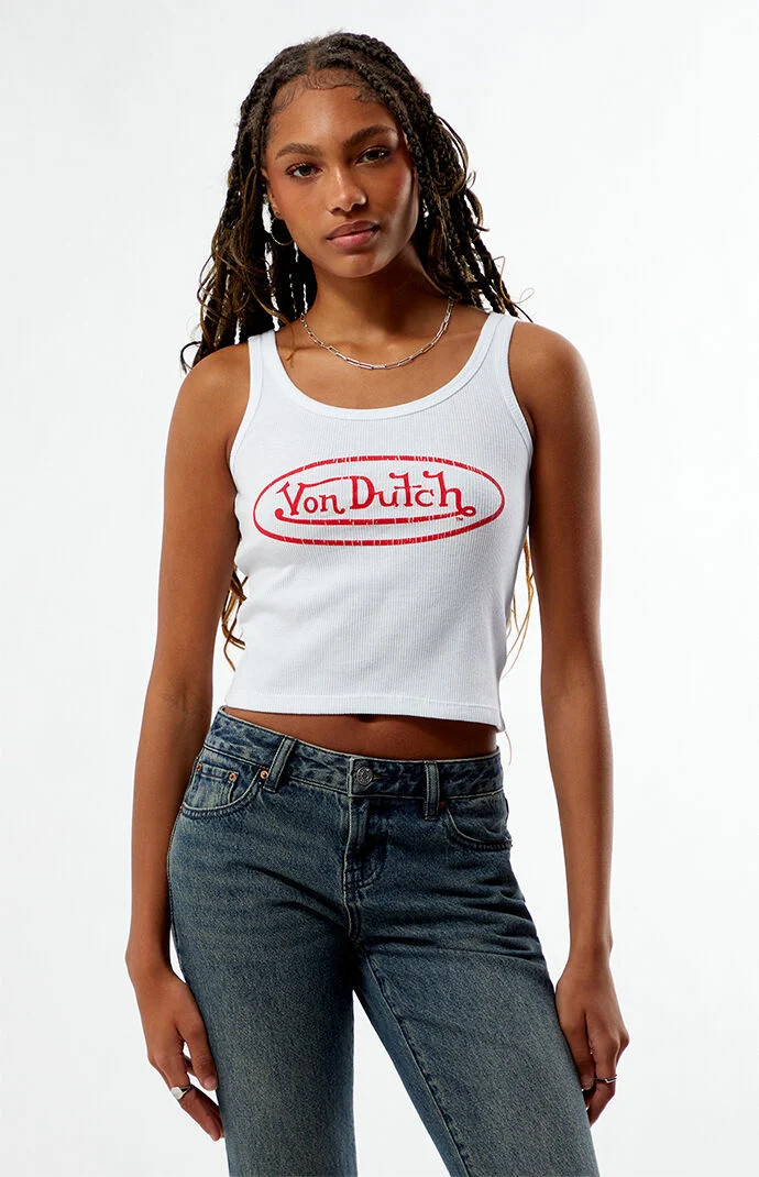 Von Dutch Women's Logo Tank Top in White - Size Medium | PacSun