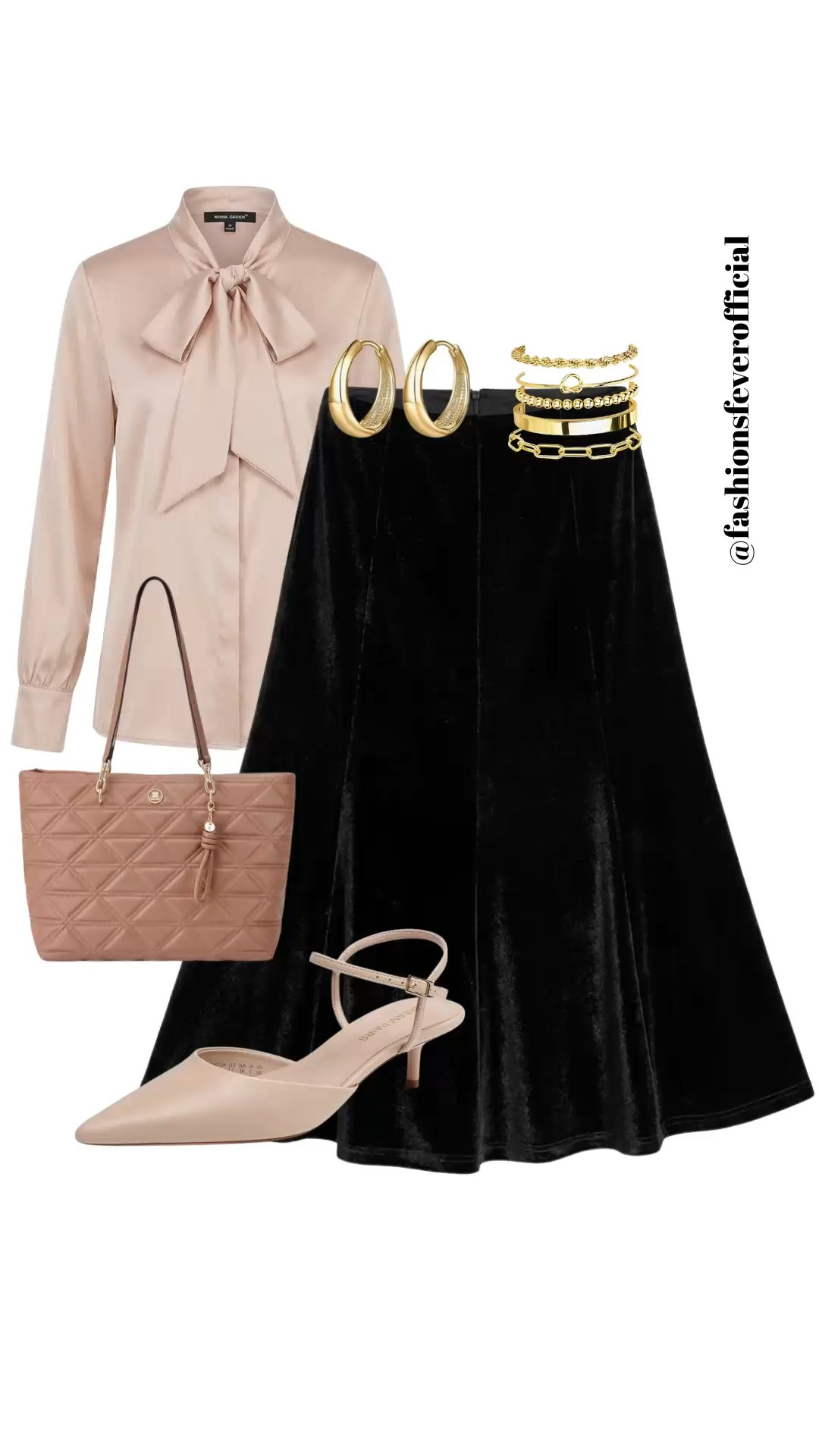 Business casual workwear or smart casual work outfits!

This sophisticated ensemble perfectly captures a minimalist chic aesthetic that is ideal for the professional woman. The look features a lustrous, nude-toned satin bow blouse paired with a high-waisted, black velvet midi skirt, creating a refined "quiet luxury" silhouette. The outfit is elevated with gold hoop earrings and layered bracelets, while a quilted tote bag and matching pointed-toe kitten heel pumps with delicate ankle straps provide the ultimate functional yet stylish touch for a modern office setting in the USA.

#LTKworkwear #QuietLuxury #OfficeStyle #MinimalistChic #CapsuleWardrobe #USAfashion

#LTKWorkwear #LTKSeasonal