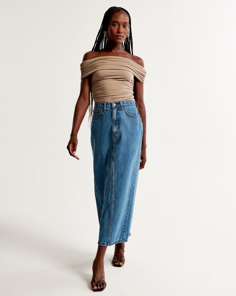 Women's Denim Column Maxi Skirt | Women's Bottoms | Abercrombie.com | Abercrombie & Fitch (US)
