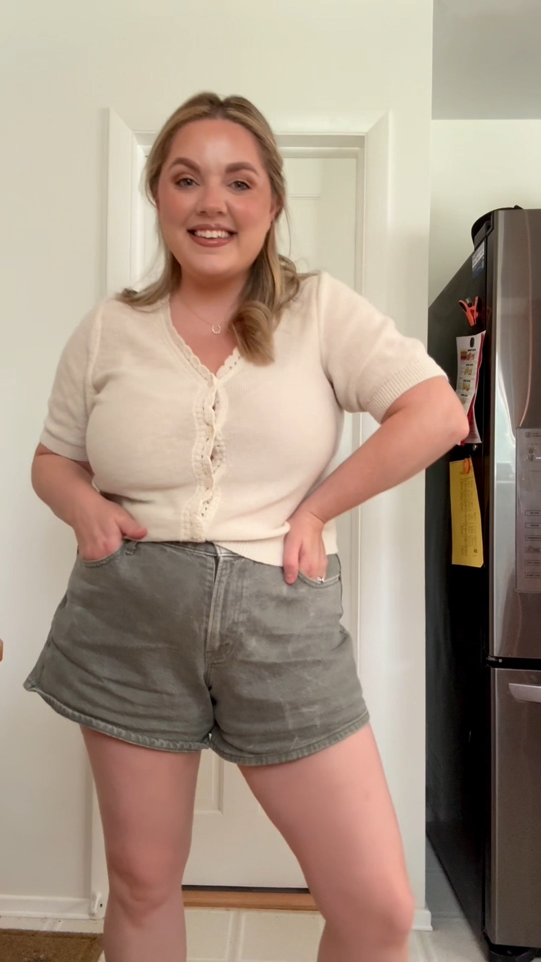 This light weight sweater top is perfect for the transition into fall. Comes in multiple color options 

It has some really cute lace like details along the collar and down the buttons. I also really love the length of the sleeve. 

Top- large 
Shorts-32

@Target  
@abercrombie

#LTKdayinmylife #LTKootd #LTKSeasonal