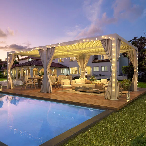 Aluminum Outdoor Pergola with Adjustable Louver Roof | Wayfair North America