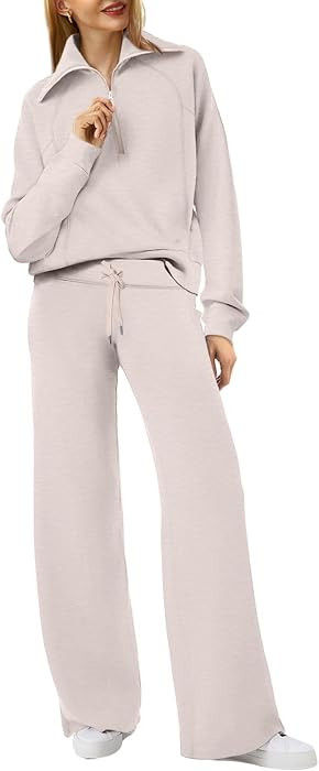 XIEERDUO Lounge Sets For Women 2025 Half Zip Sweatshirt And Wide Leg Sweatpant 2 Piece Outfits Sw... | Amazon (US)