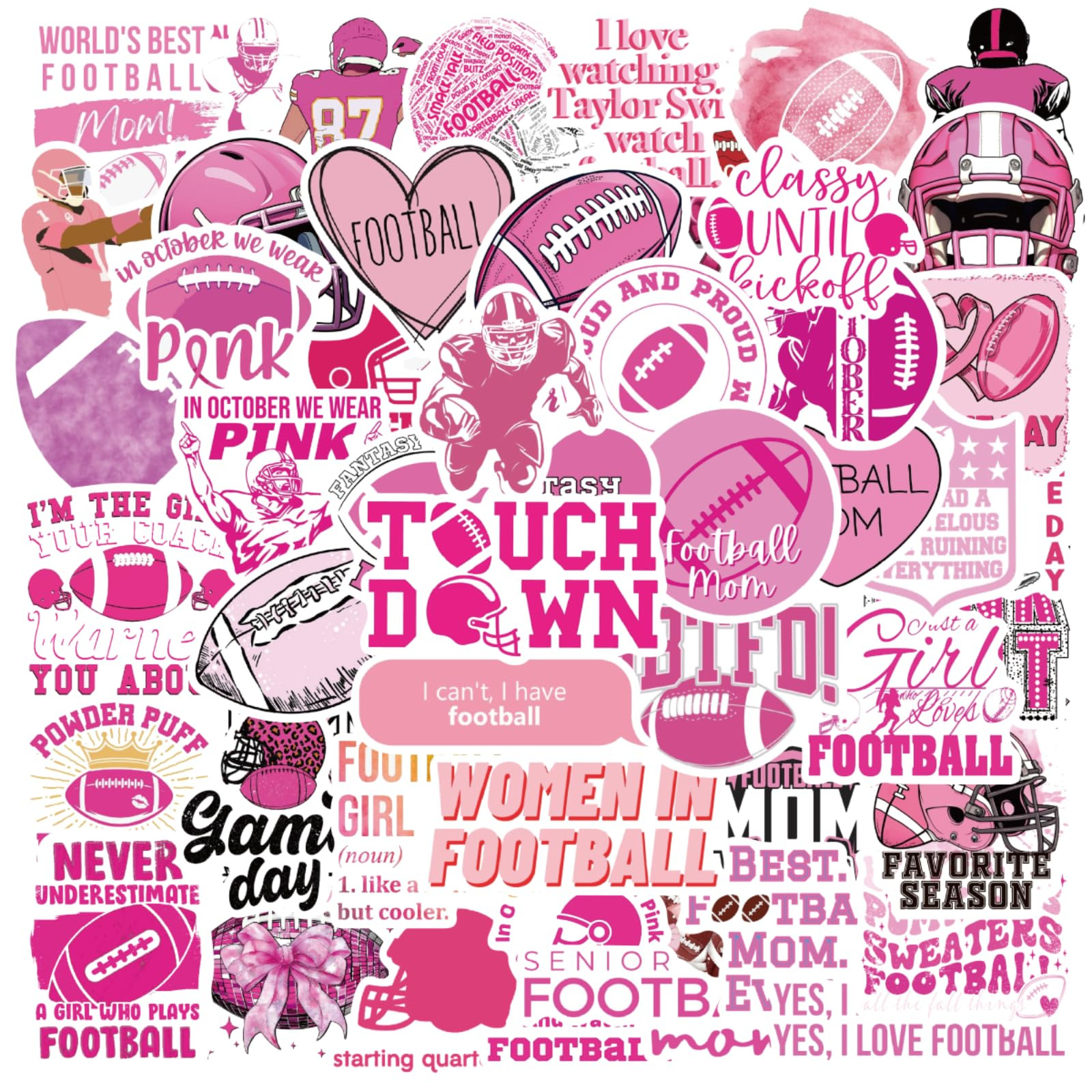 50 PCS Pink Football Stickers,Sports Aesthetic Stickers for Laptop,Water Bottle,Helmet,Football G... | Amazon (US)