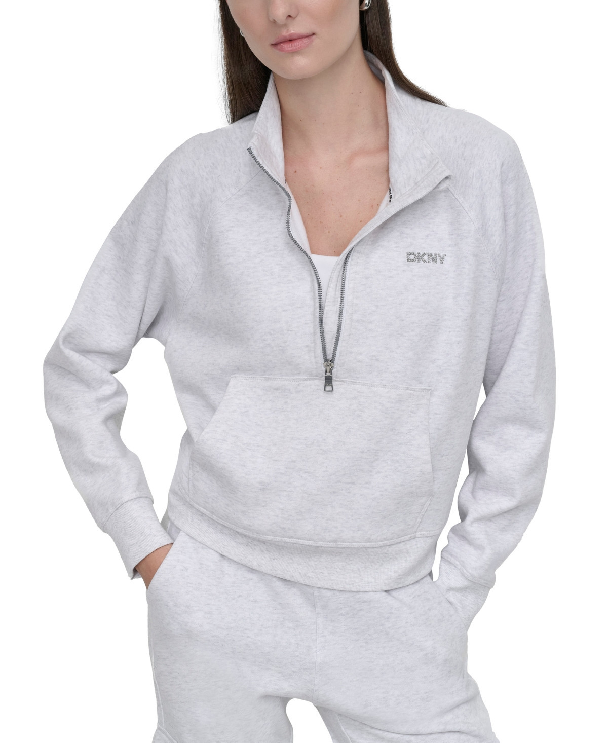 Dkny Sport Women's Studded-Logo Half-Zip Sweatshirt - Optic Heather | Macy's