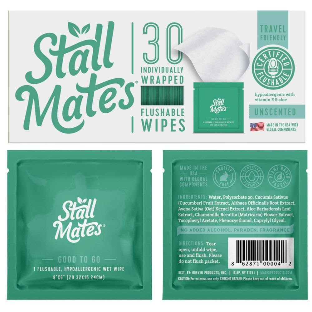 Stall Mates Wipes - Flushable Wipes | Individually Wrapped | Travel Friendly | Unscented with Vit... | Amazon (US)