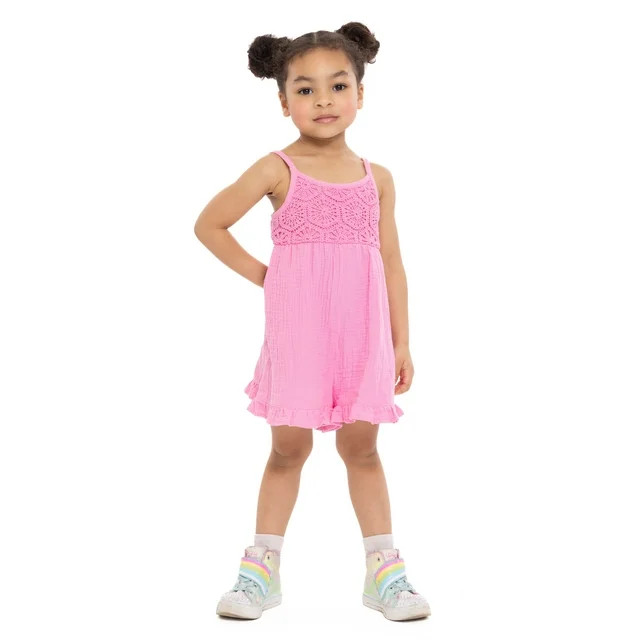 Wonder Nation Toddler Girls Cotton Sleeveless Romper with Ruffle Hem, Sizes 12M-5T | Walmart (US)