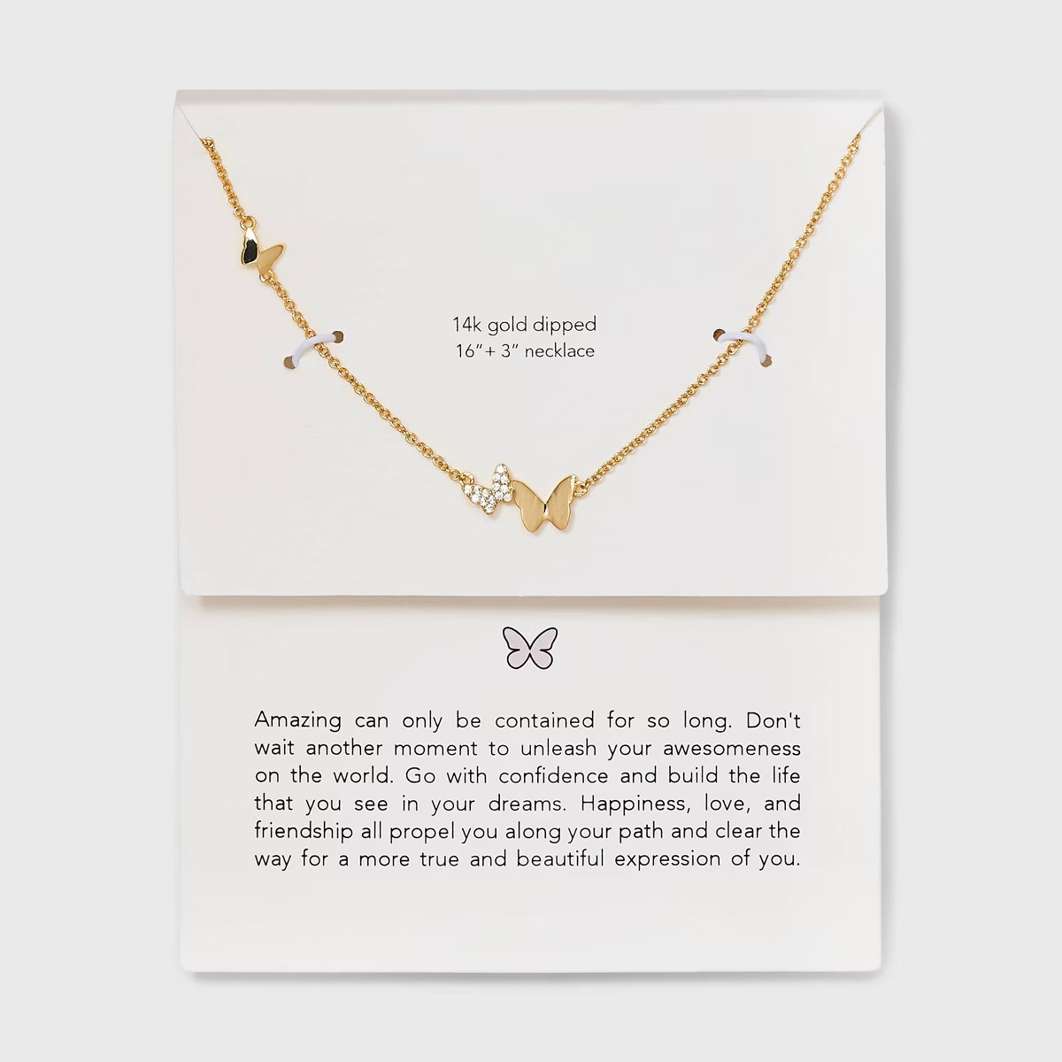 14k Gold Dipped Cubic Zirconia Triple Butterfly Station Necklace - Gold | Target