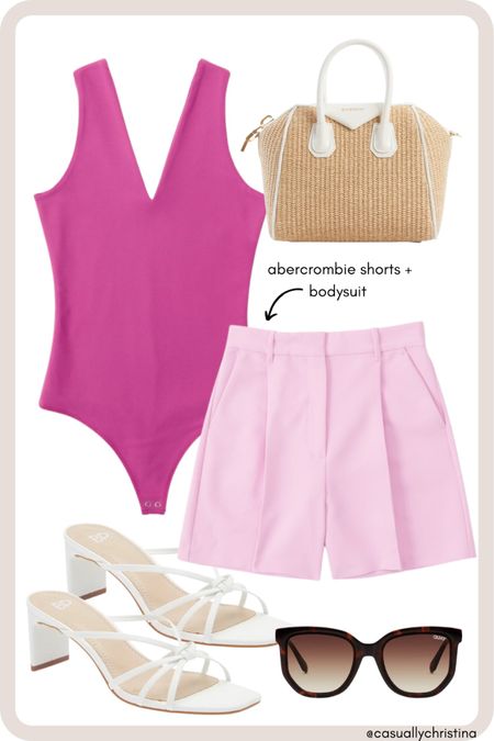 What to wear on vacation and on repeat this spring. Add a blazer or linen button down on cooler days and nights to finish this look! 💗 

Abercrombie pink tailored shots, white strappy heels, straw handle bag, Abercrombie pink bodysuit, givenchy bag, Nordstrom finds, resort style, pink outfit, chic outfit, spring look, summer look, spring break outfit, feminine style, outfit inspo, Valentine’s Day outfit, girly style, affordable fashion, white heels, sandals spring shoes, summer shoes

#LTKstyletip #LTKunder50 #LTKitbag