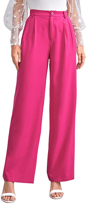 SweatyRocks Women's Casual Wide Leg High Waisted Button Down Straight Long Trousers Pants | Amazon (US)