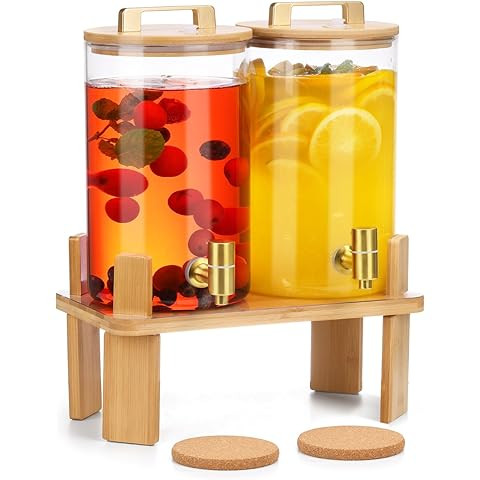 1.5 Gallon Glass Drink Dispensers for Parties, 2 PCS Beverage Dispenser With Wood Stand,Vertical ... | Amazon (US)
