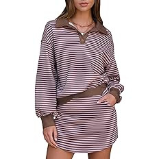 EXLURA Womens Two Piece Sets Cotton Striped Sweatshirt Matching Skirt Skort Tennis Vacation Cruis... | Amazon (US)