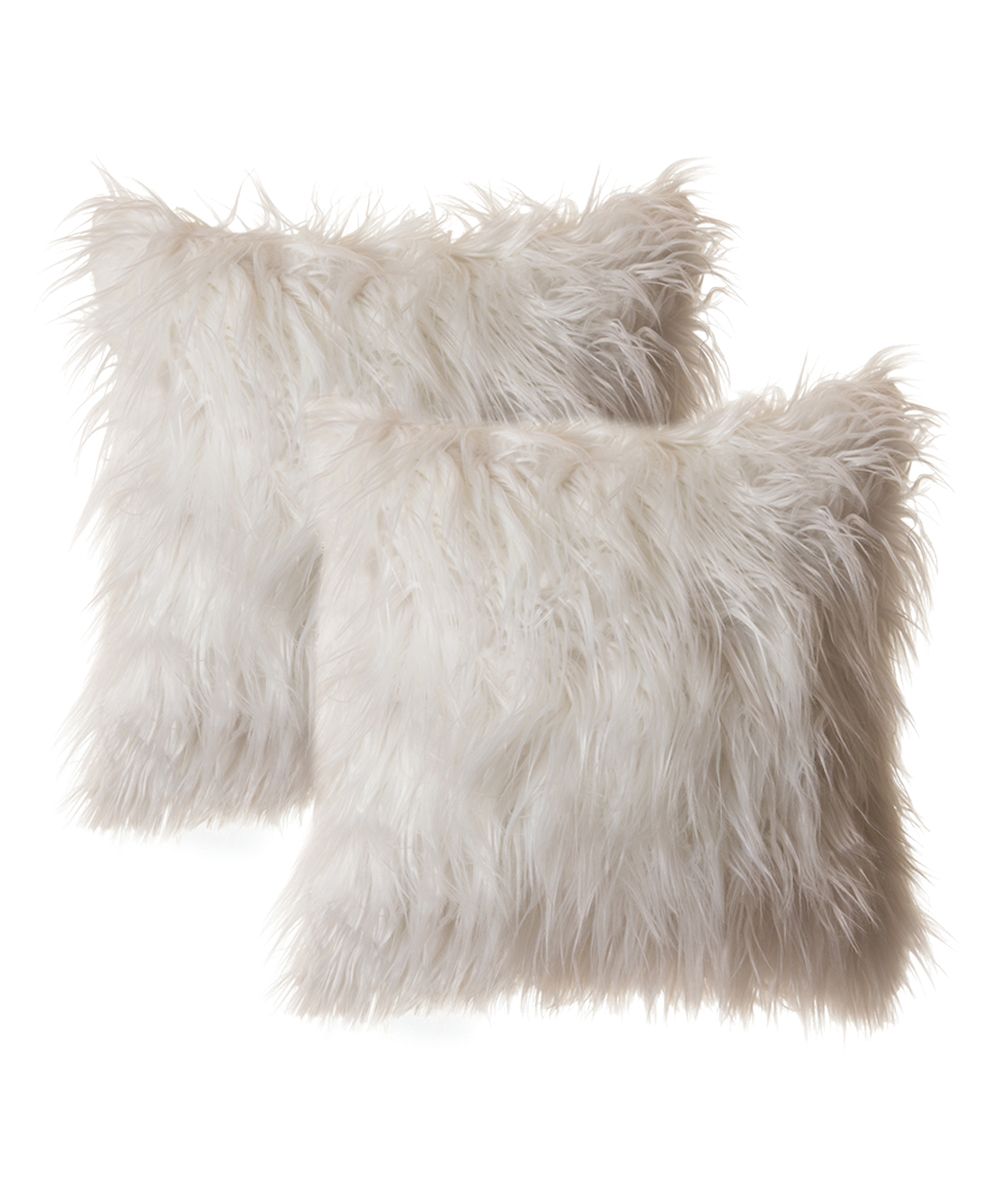 North End Decor Throw Pillows White - White Mongolian Long Faux Fur Throw Pillow - Set of Two | Zulily