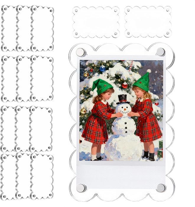 15 Pack 2.36 x 3.54 Inch Acrylic Fridge Magnetic Frame Scalloped, Double Sided Polaroid Frame, Re... | Amazon (US)