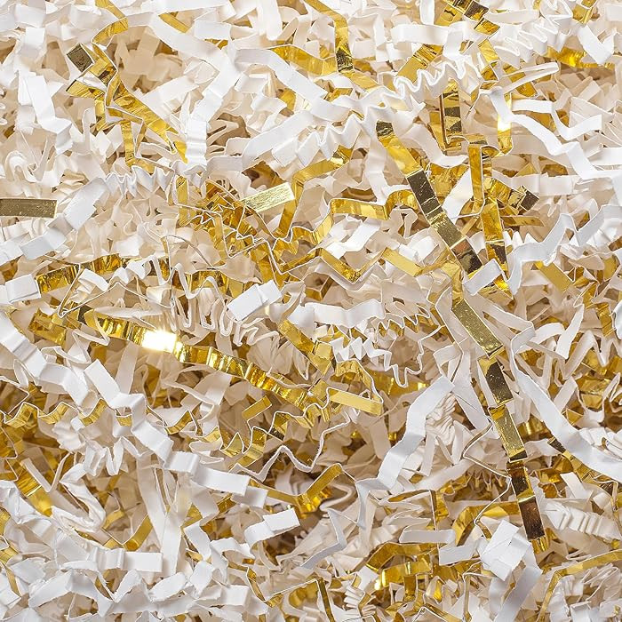 Mefleet 1/2 LB Crinkle Cut Paper Shred Filler 8 oz White & Gold Crinkle Shredded Paper for Gift B... | Amazon (US)