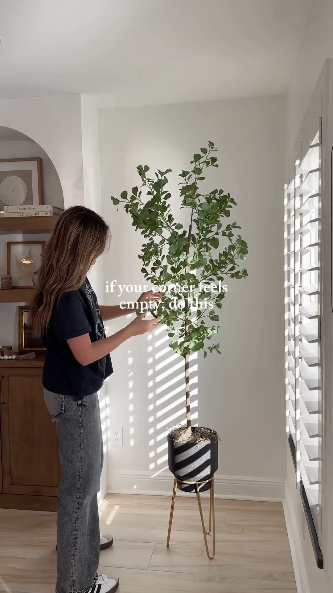 If a corner feels awkward or unfinished, don’t force furniture. Add height instead. A tall faux plant instantly fills the space and makes the room feel styled, without clutter.

#LTKHome #LTKdayinmylife