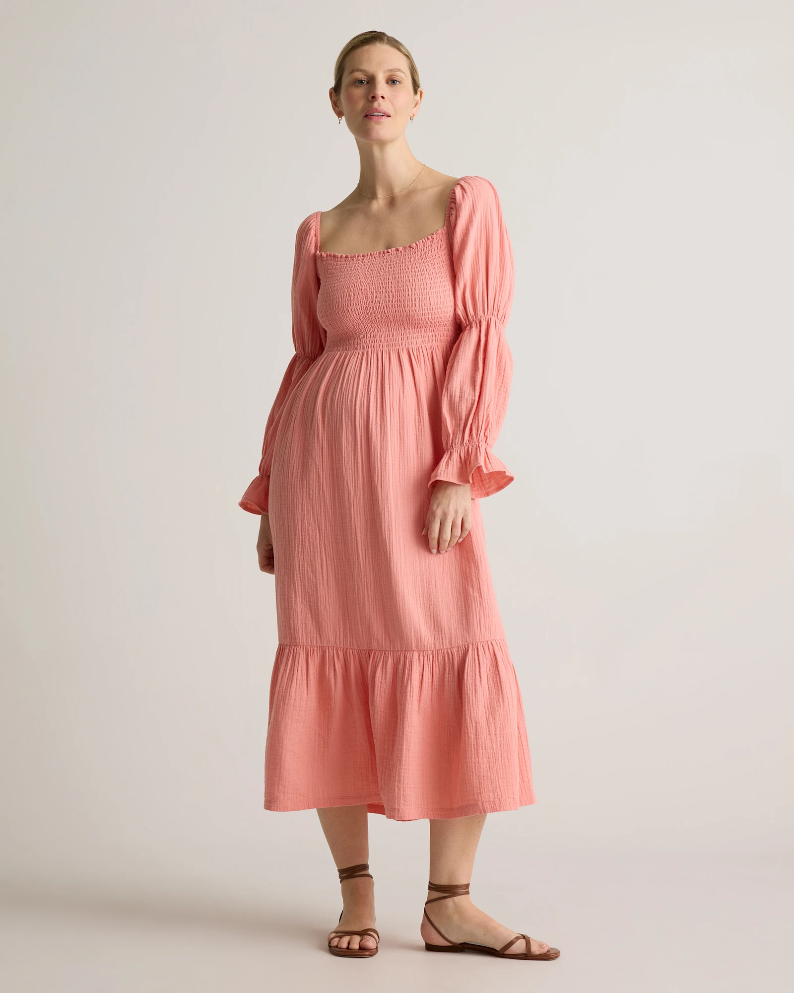 100% Organic Cotton Gauze Maternity Smocked Midi Dress | Quince