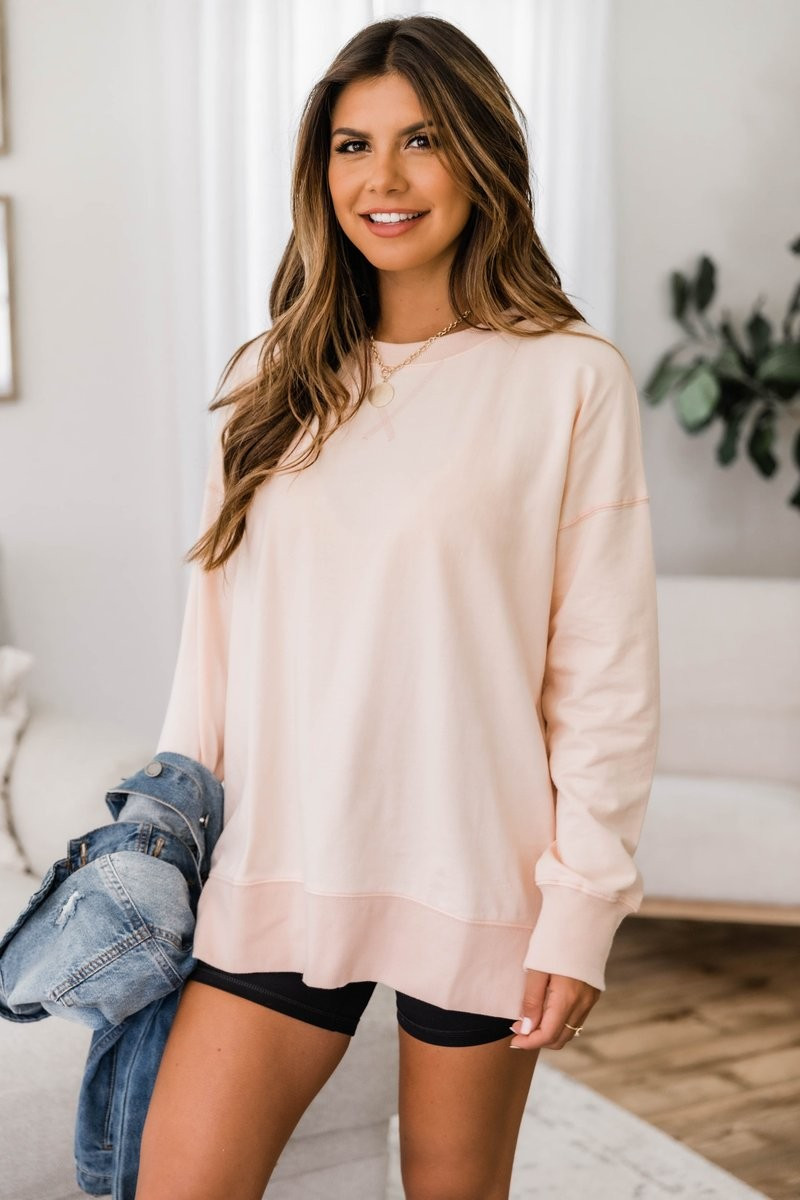 Disguise My Love Peach Pullover DOORBUSTER | The Pink Lily Boutique