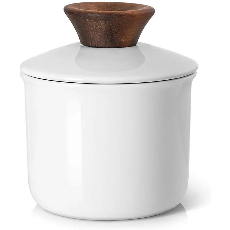 DOWAN Porcelain Butter Keeper Crock, French Butter Crock with Wood Knob Lid, Butter Dish for Soft... | Walmart (US)