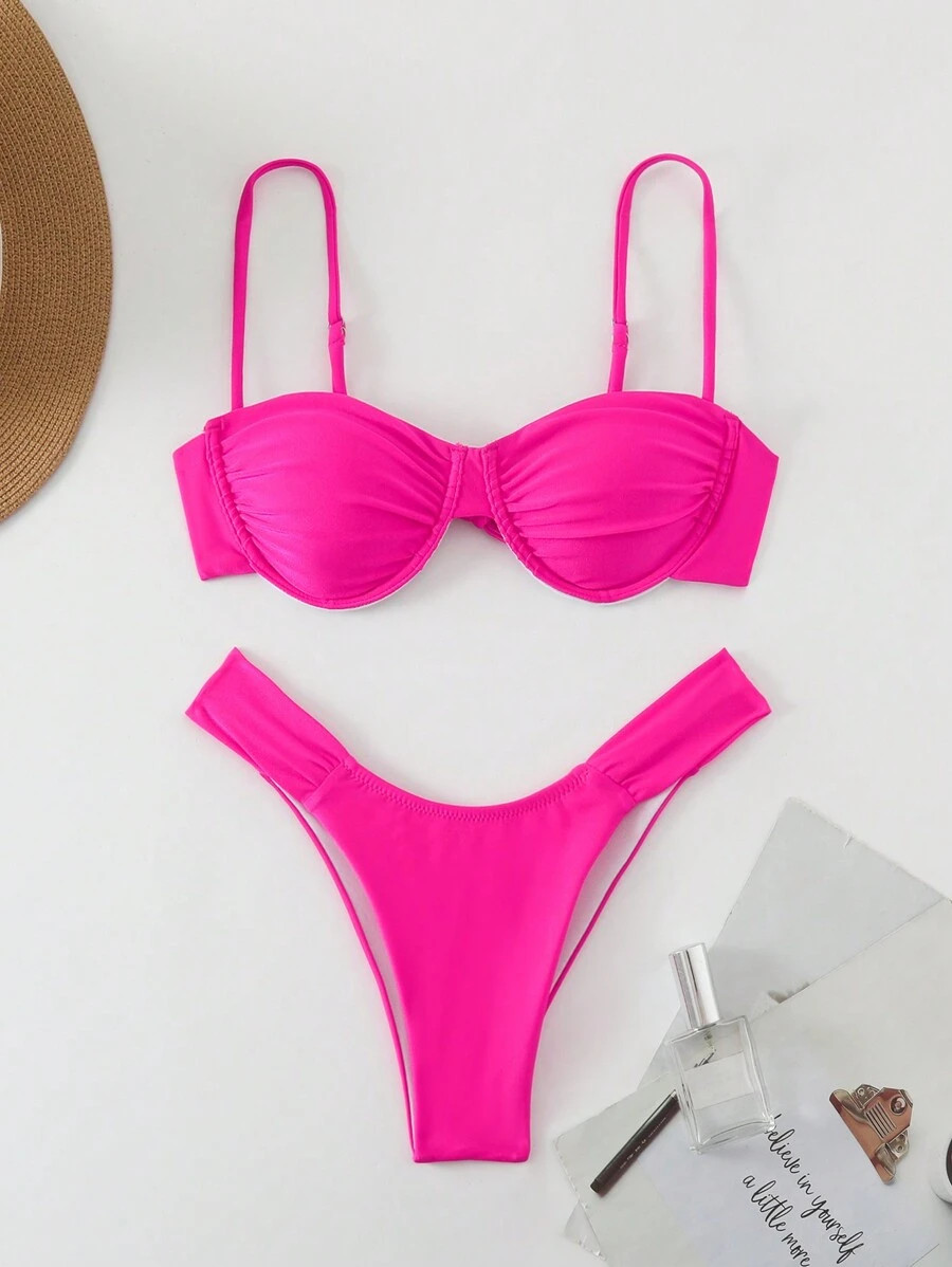 New European And American Style Solid Color Divided Beach Bikini Set Summer | SHEIN