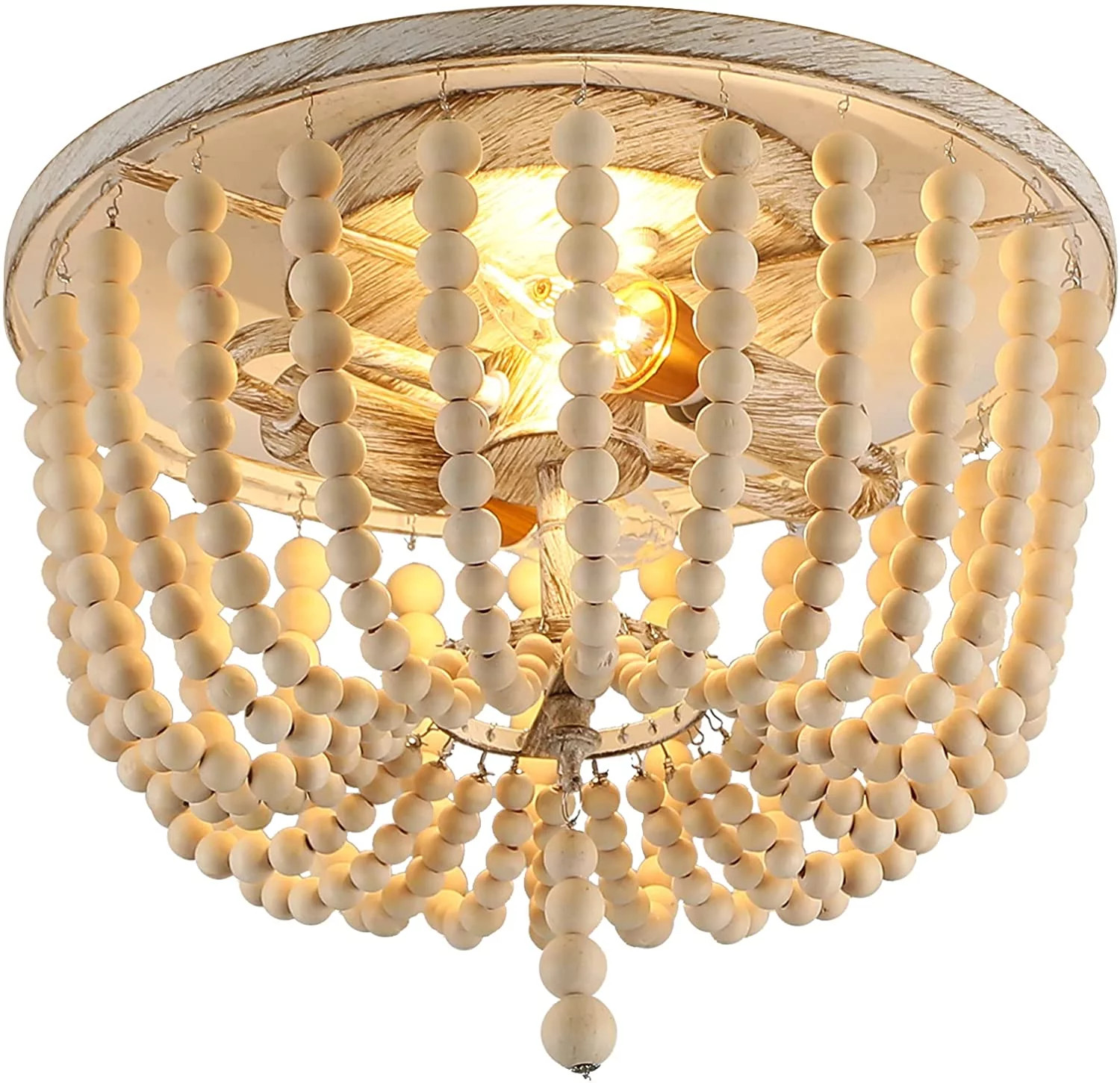 Garwarm Wood Beaded Ceiling Light, Boho Farmhouse Chandeliers Lighting Fixture, 2-Light Semi Flus... | Walmart (US)