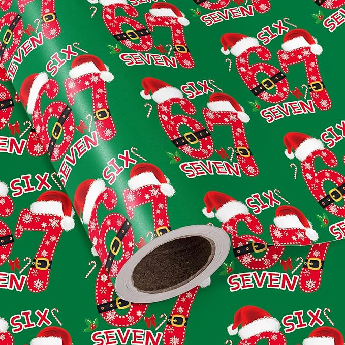 WRAPAHOLIC 67 Meme Christmas Wrapping Paper Roll - Mini Roll - 17 Inch x 16.5 Feet - Green Funny ... | Amazon (US)