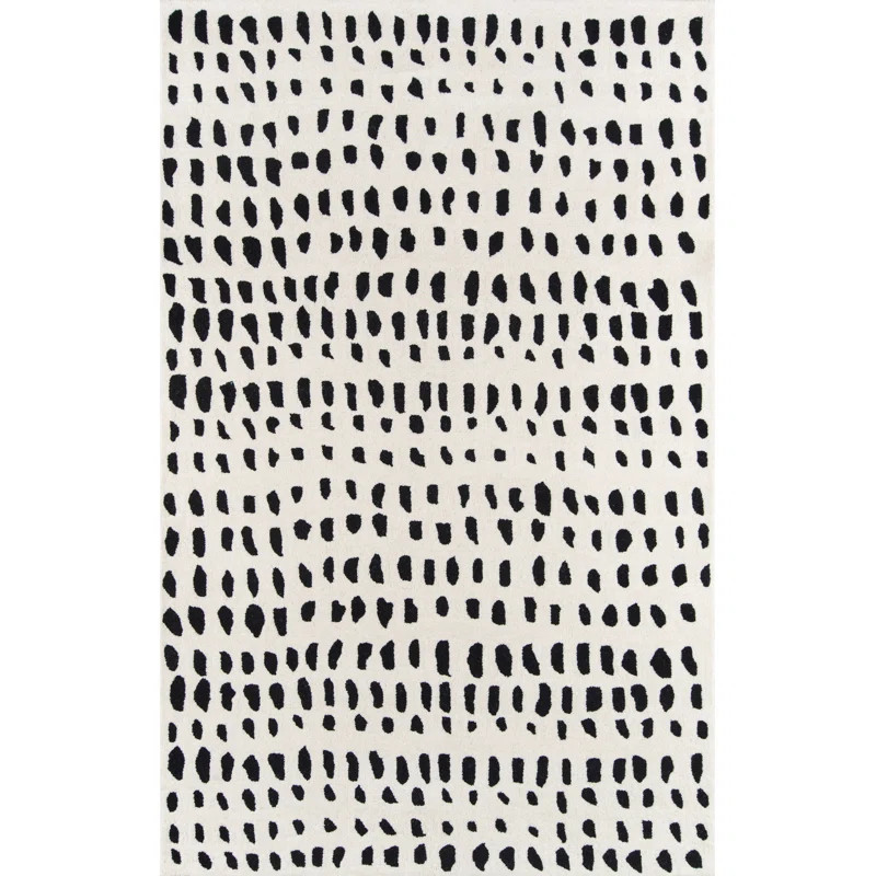 Polka Dots Handmade Tufted Wool Ivory/Black Area Rug | Wayfair North America