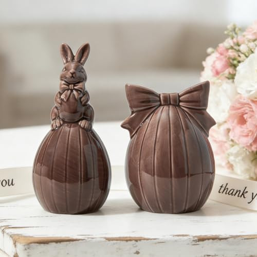 DN DECONATION Easter Decorations 2PCS Bunny and Egg Figurines Set, Easter Spring Home Decor, Glos... | Amazon (US)