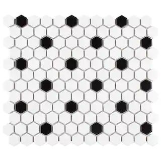 Merola Tile Madison Hex 1 in. Matte Cool White w/Black Dot 10-1/4 in. x 11-7/8 in. Porcelain Mosa... | The Home Depot