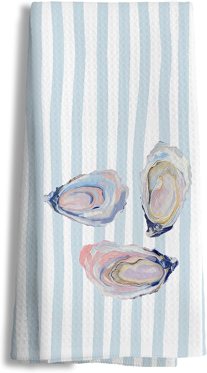 Blue Coastal Beach Oyster Kitchen Towels Decorative, Oyster Decor Hand Tea Towels for Bathroom, B... | Amazon (US)