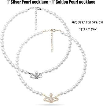 2PCS Pearl Necklace Set, Artificial Pearl Necklace, Pearl Choker Necklace Charm Lady Girlfriend W... | Amazon (US)