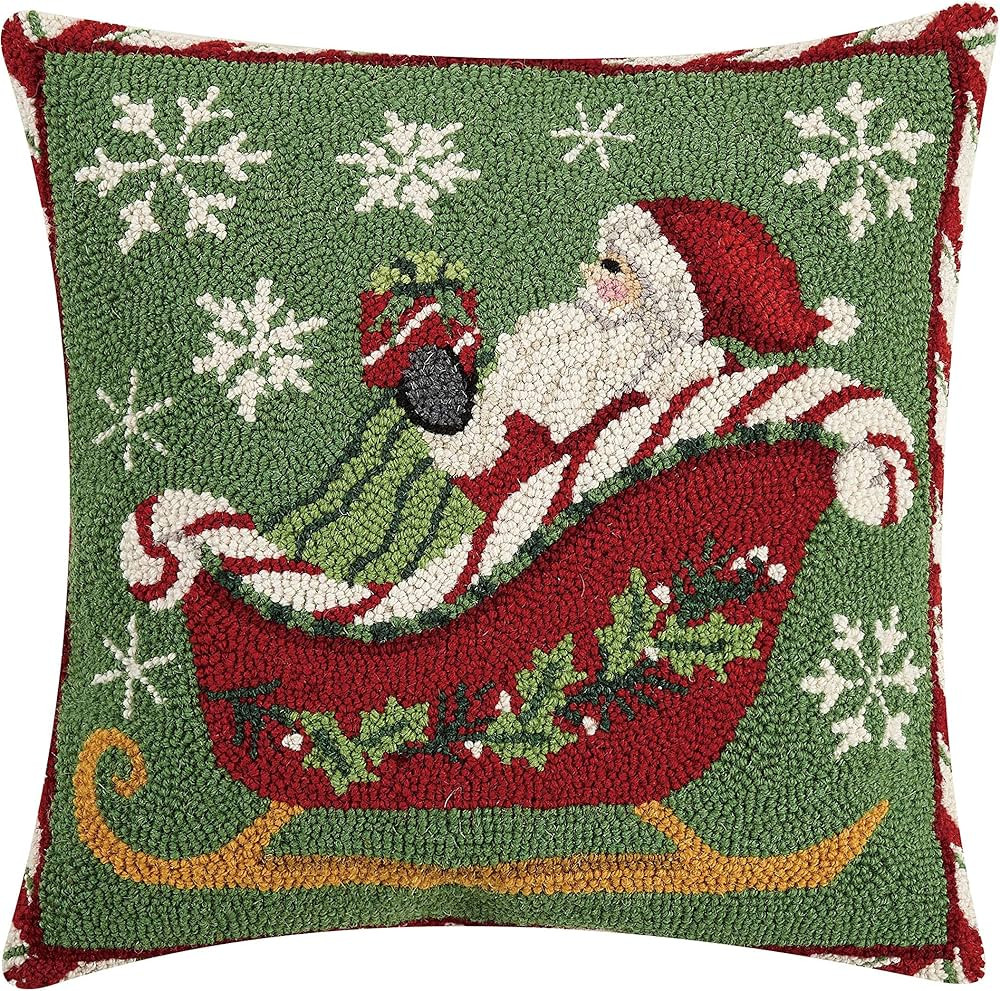Amazon.com: Peking Handicraft 31SERX401C18SQ Santa on a Sleigh Hook Pillow, 18-inch Square, Wool ... | Amazon (US)