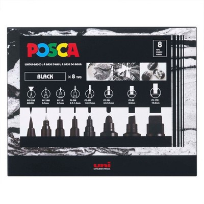 POSCA PC-Mix Paint Markers, Assorted Sizes, Black, Set of 8 | Target