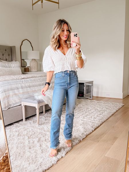 Top • Jeans • Clear Wedges 

Top Fit: I'm wearing an XS
Jeans Fit: I'm wearing a 24, You'll want to size down, they run a bit big. Also, I'd trim the length to make them a bit shorter

#LTKFind #LTKstyletip #LTKSeasonal
