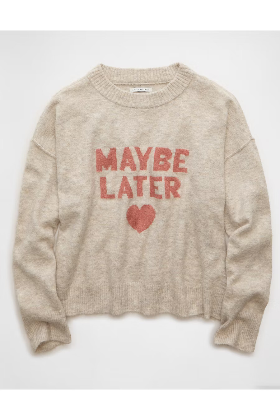 AE Whoa So Soft Valentine's Day Sweater Women's Oatmeal Heather XXS | American Eagle Outfitters (US & CA)