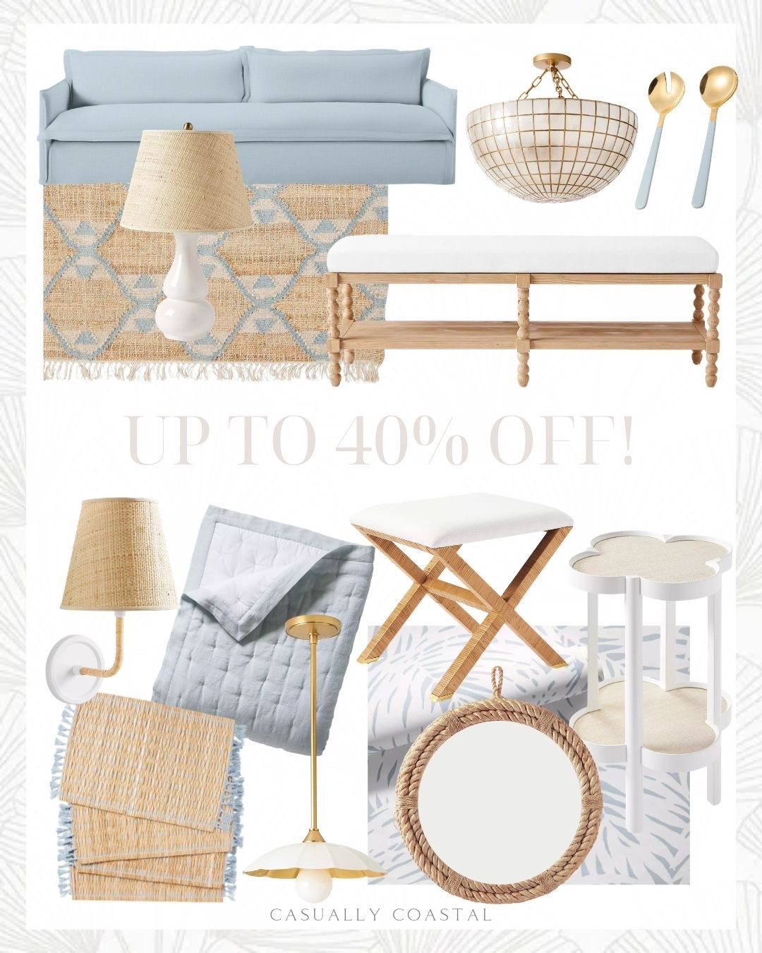 Serena & Lily's sitewide Labor Day sale has kicked off early, and you'll  find discounts up to 40% off!
---- 
Coastal home, coastal rugs, coastal side tables, coastal bedding, coastal stool, coastal pillow covers, Eden martini table, Serena & lily rugs, neutral rugs, 3x5 rugs, 5x7 rugs, 6x9 rugs, 8x10 rugs, 9x12 rugs, 10x13 rugs, rattan x-base stool, rattan side table, coastal quilt, linen quilt, capiz flush mount, palm wallpaper, coastal wallpaper, single sconce, martini table, living room furniture, bedroom furniture, blue couches, blue sofas, couch with bench seating, white lamps, coastal lighting, capiz lighting, bedroom benches, entryway bench, wood bench, serveware, serving utensils, woven placemats, beach house furniture, lake house furniture, nightstand lamps, bedroom lamps, living room lamps, lamps with woven shade, bathroom mirrors, woven mirrors, coastal mirrors, entryway mirrors, white pendant lights, brass pendant lights

#LTKSaleAlert #LTKHome