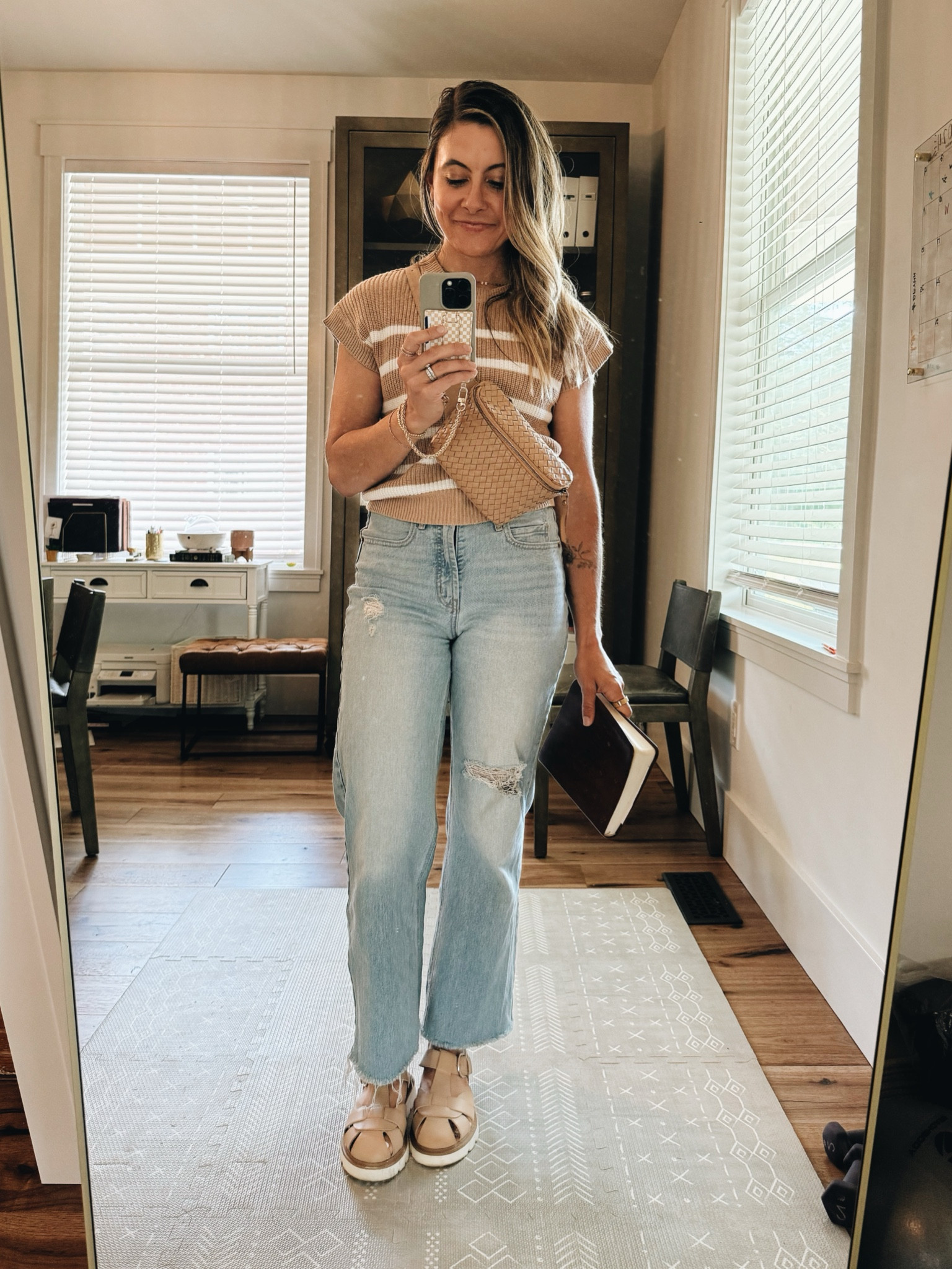 Sunday look. 
Linked similar items. 
Top: TJMaxx
Jeans: Old Navy
Shoes: Walmart (oos)
Bag: Mandrn 
Bible: Hosanna Revival
Phone case: The CÆP
