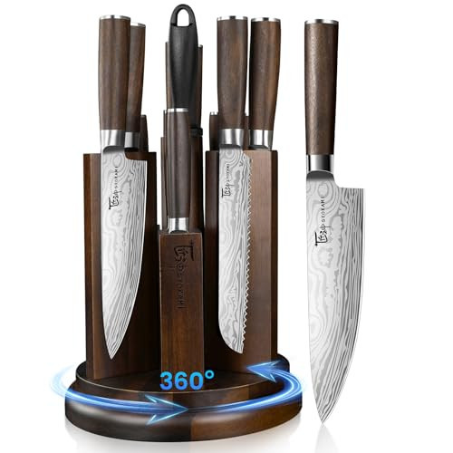 SYOKAMI 2026 Upgrade Knife Set 14 Piece Japanese Style Kitchen Knife Set With 360° Rotatable Magnetic Block, High Carbon Stainless Steel Knives Sets with Steak Knives and Sharpener, Ideal for Gift | Amazon (US)