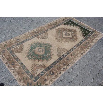 Vintage Oushak Style Beige Wool Turkish Rug Perfect for Living Room Boho Decor and Accents | Wayfair North America