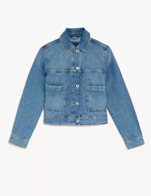 Cotton Rich Denim Collared Cropped Jacket | M&S Collection | M&S | Marks & Spencer IE