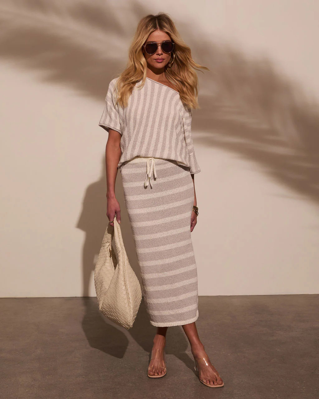 Mellow Mood Knit Drawstring Midi Skirt Grey / M | VICI