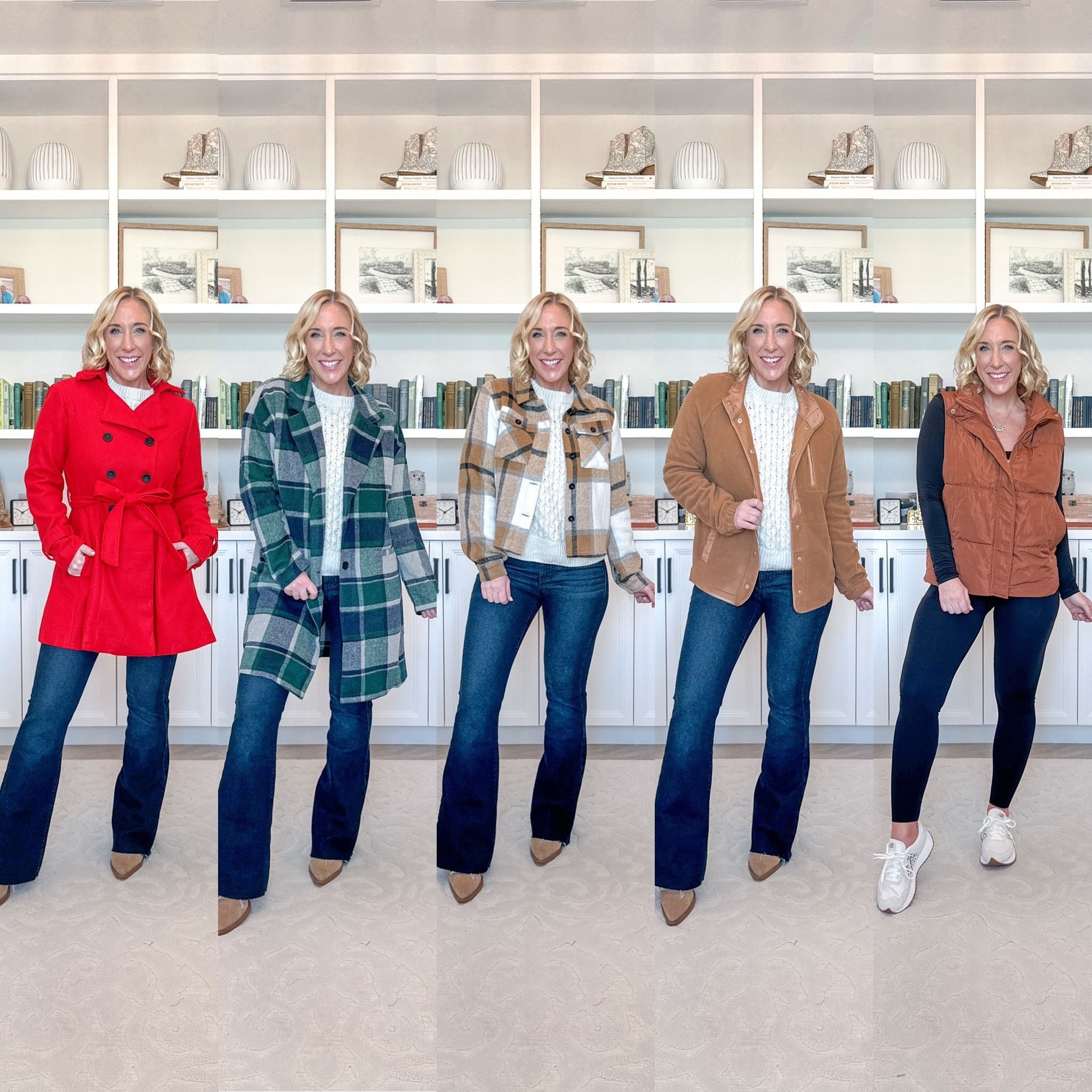 Amazon Outerwear Haul (I’m wearing a size small in all):
1. Red belted coat - lighter weight fabric, but is lined and so adorable (especially for Christmas!). Runs small, I suggest sizing up to wear with sweaters.
2. Long plaid coat - not lined, but soft brushed fabric on the outside. Perfectly oversized. 
3. Cropped plaid jacket - same material as the long plaid coat, but not oversized. 
4. Fleece jacket - lightweight fleece with good details and fit. 
5. Puffer vest - puffy (but not too puffy) and very comfortable. 

#LTKStyleTip #LTKFindsUnder100 #LTKSeasonal