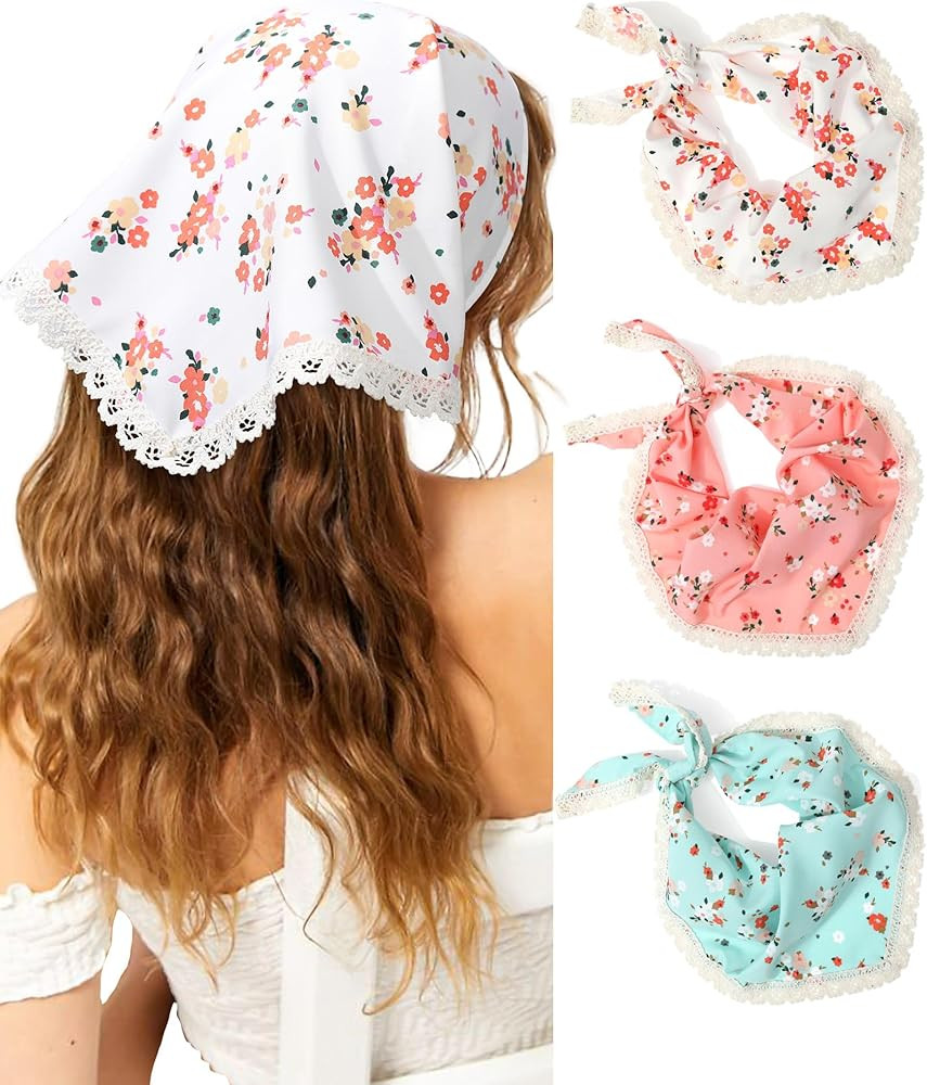 Molans 3Pcs Floral Head Scarf, Chiffon Hair Bandanas Kerchief, Vintage Boho Hair Scarf for Women ... | Amazon (US)