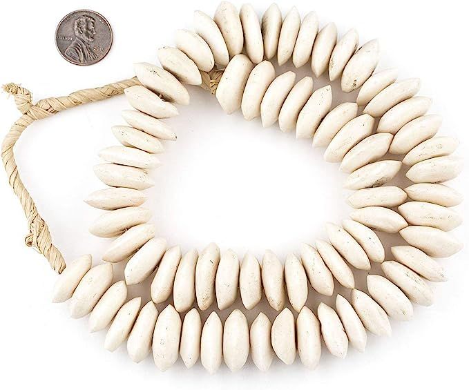 TheBeadChest White Bone Beads Saucer 21mm Kenya African Large Hole 24 Inch Strand Handmade | Amazon (US)