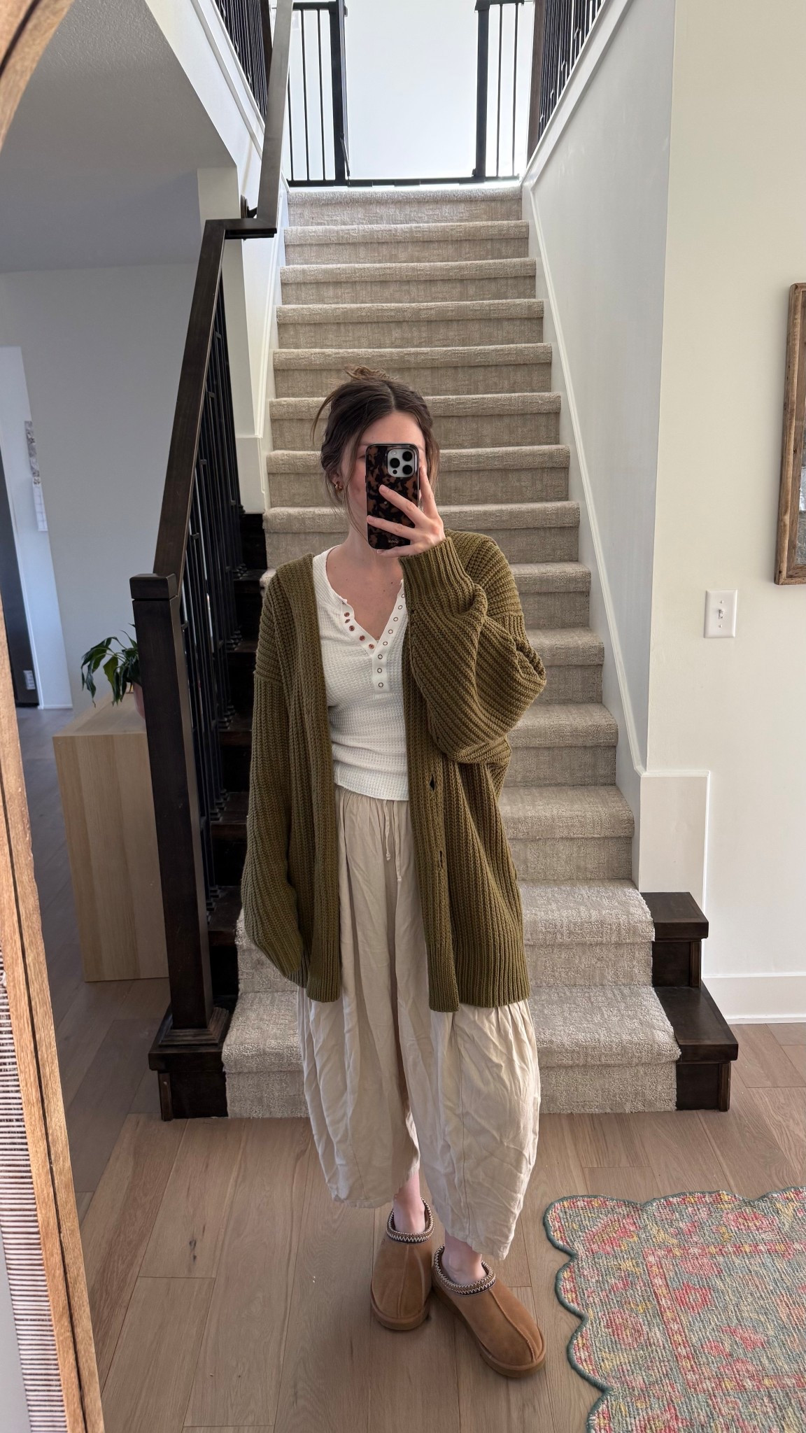 wearing a small in cardigan, so cozy and oversized, on sale! Wearing an xs in pants, very stretchy and comfortable! Linked updated version of the henley top! 

Postpartum, nursing friendly 

#LTKootd #LTKmomlife