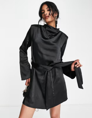 Pretty Lavish tie waist satin mini dress in black | ASOS | ASOS (Global)