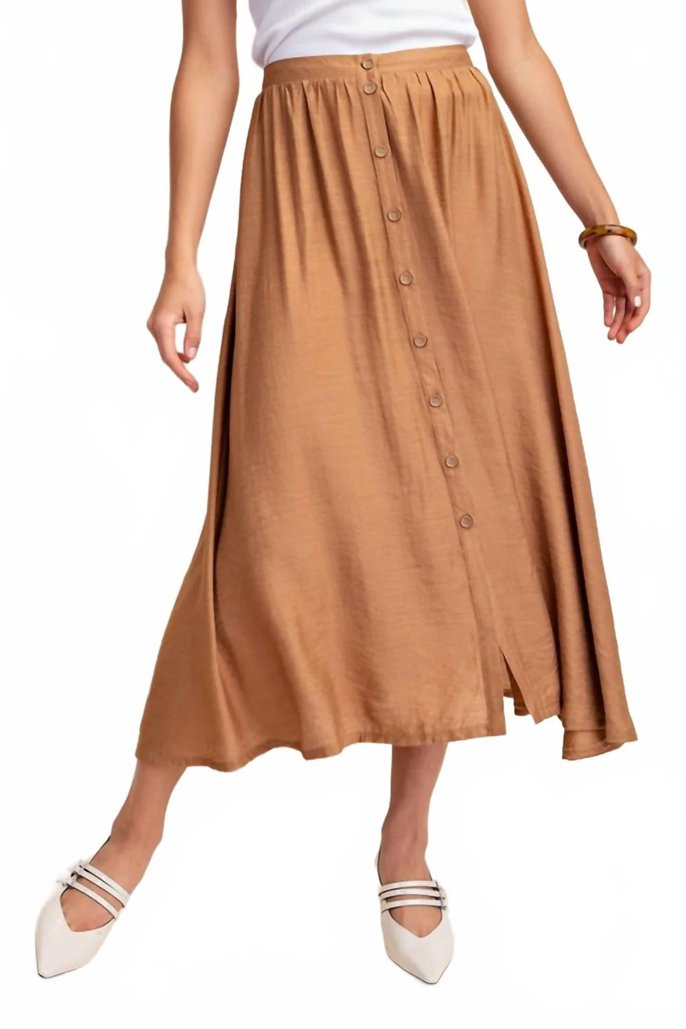 Button Down Midi Skirt In Dark Sand | Shop Simon