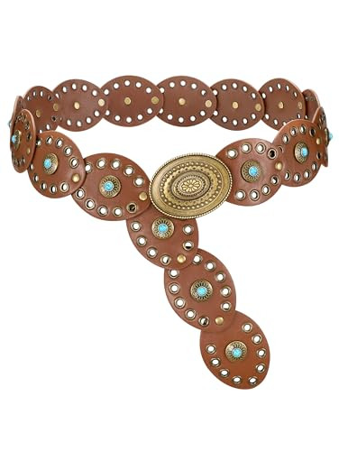 WERFORU Women Western Belts Wide Disc Belt with Turquoise for Dress Cowgirl Country Belt Boho Con... | Amazon (US)