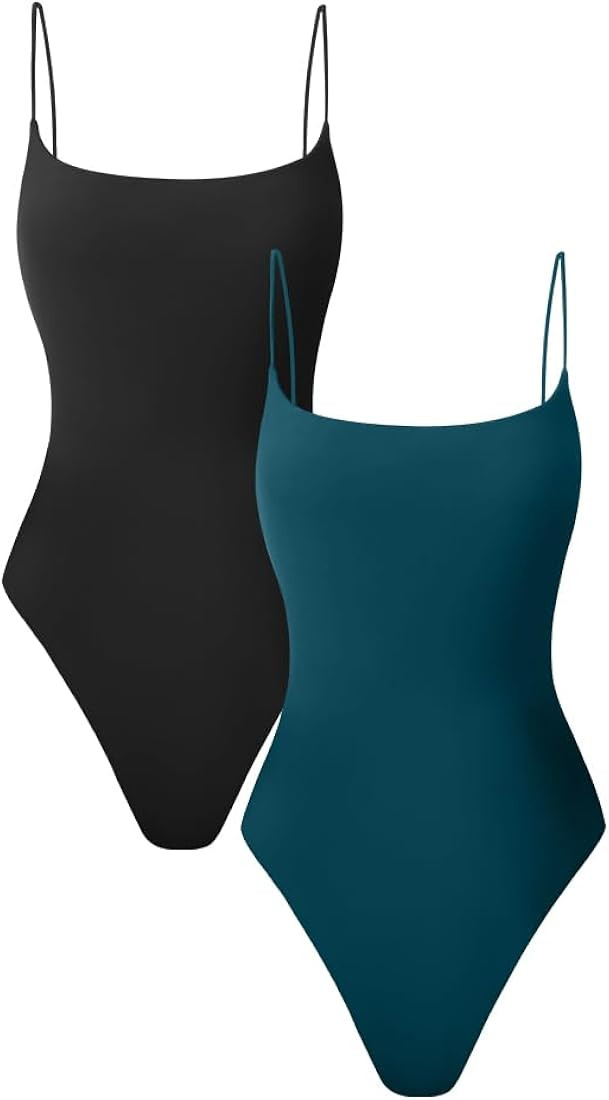 HYZ Women's Summer Two Piece Leotard Sexy Sleeveless Spaghetti Strap Soft Basic Thong Bodysuit To... | Amazon (US)