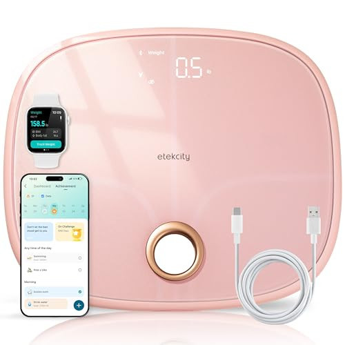 Etekcity Rechargeable Pink Smart Scale for Body Weight, BMI, Fat, Muscle Mass, Digital Bathroom Scale with 13 Metrics, Secret Mode, Bluetooth Connect to Free Apps, Cotton Candy Pink | Amazon (US)